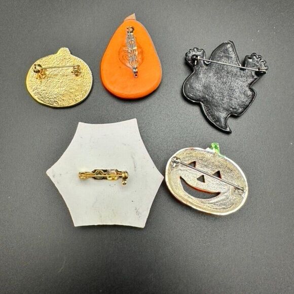 Fall Halloween Jackolantern Pumpkin Spider Ghost Boo Brooch Pin lot - Picture 3 of 5